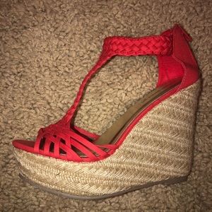 Red Strappy Wedges